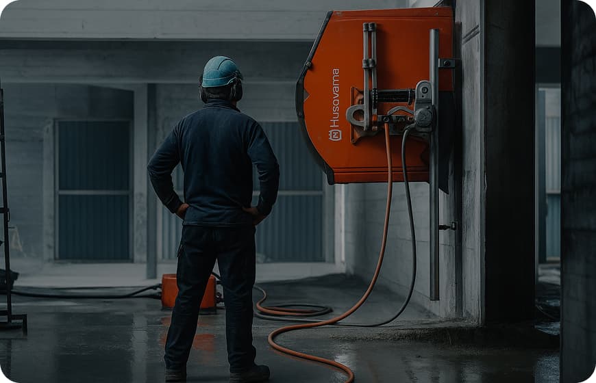man cutting concrete