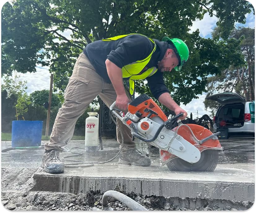 man cutting slab