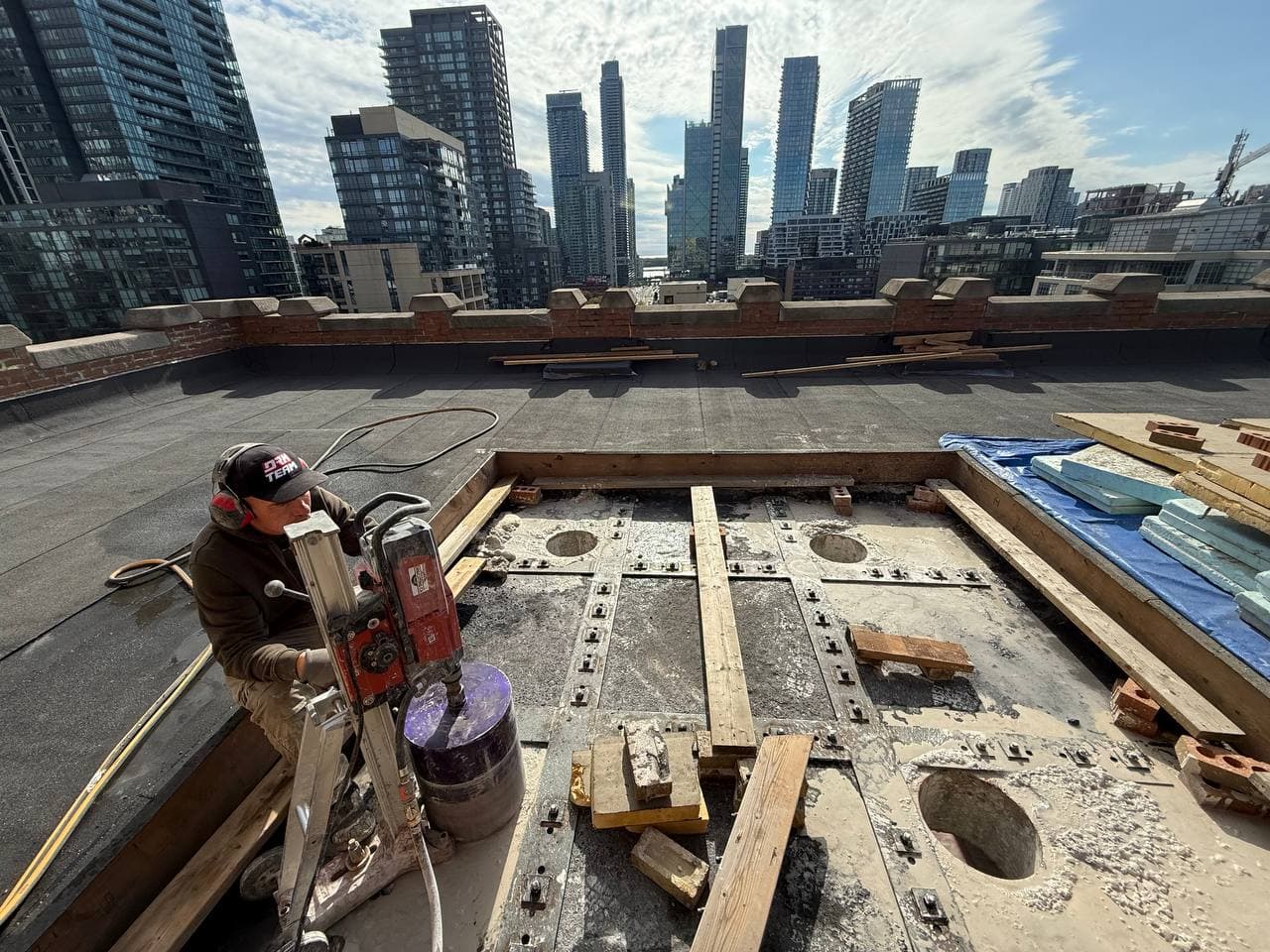 12 inch concrete coring setup roof slab