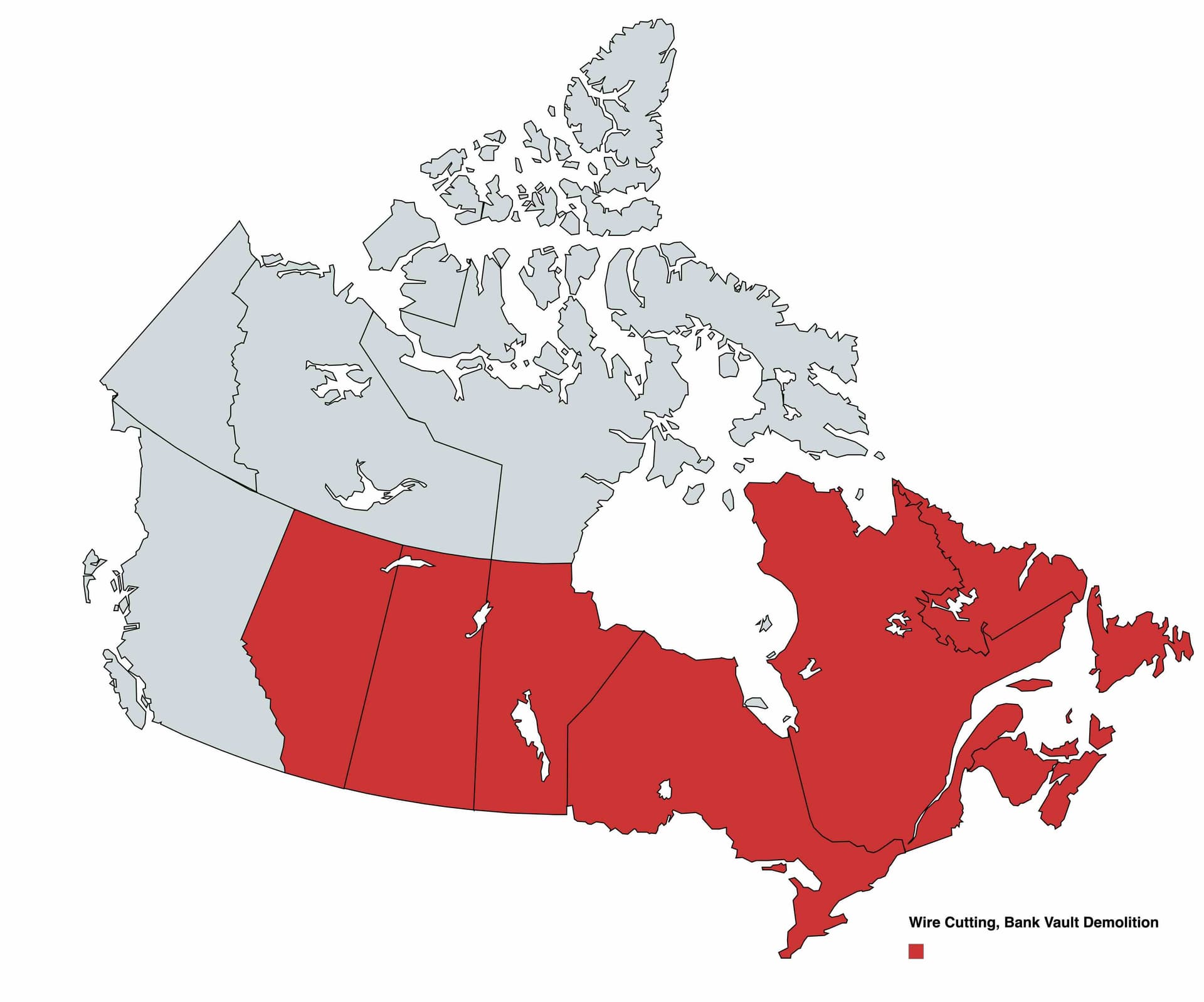 Wire Cutting, Bank Vault Demolition Service Area Map